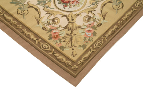 Aubusson Floral Bej Çiçekli Pamuk Yün El Dokuma Halısı 265x336 Agacan