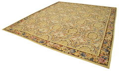 Aubusson Floral Sarı Çiçekli Pamuk Yün El Dokuma Halısı 338x381 Agacan