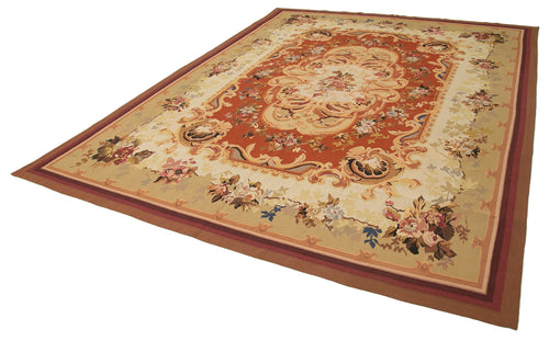 Aubusson Floral Bej Çiçekli Pamuk Yün El Dokuma Halısı 273x367 Agacan