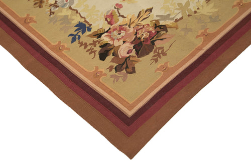 Aubusson Floral Bej Çiçekli Pamuk Yün El Dokuma Halısı 273x367 Agacan