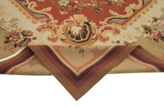 Aubusson Floral Bej Çiçekli Pamuk Yün El Dokuma Halısı 273x367 Agacan