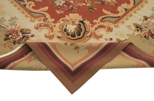 Aubusson Floral Bej Çiçekli Pamuk Yün El Dokuma Halısı 273x367 Agacan