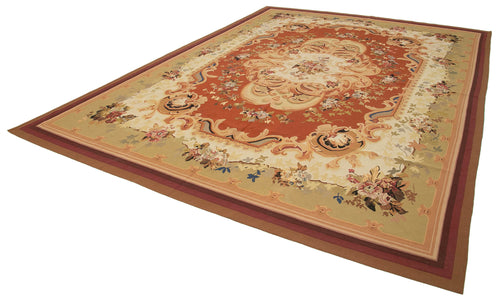 Aubusson Floral Bej Çiçekli Pamuk Yün El Dokuma Halısı 320x427 Agacan