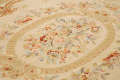 Aubusson Floral Bej Çiçekli Pamuk Yün El Dokuma Halısı 265x360 Agacan