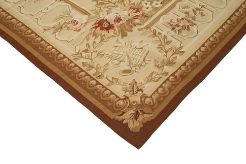 Aubusson Floral Bej Çiçekli Pamuk Yün El Dokuma Halısı 268x367 Agacan