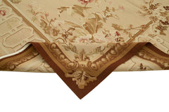 Aubusson Floral Bej Çiçekli Pamuk Yün El Dokuma Halısı 268x367 Agacan