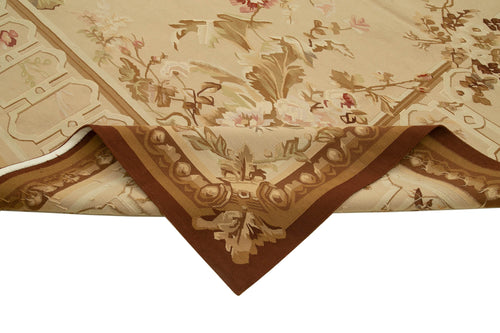 Aubusson Floral Bej Çiçekli Pamuk Yün El Dokuma Halısı 268x367 Agacan