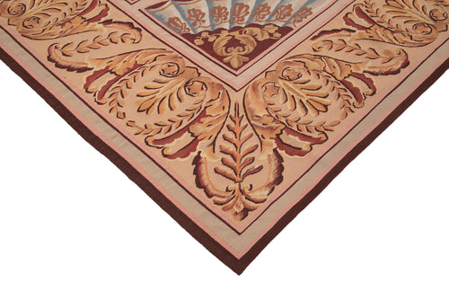 Aubusson Floral Pembe Çiçekli Pamuk Yün El Dokuma Halısı 270x338 Agacan