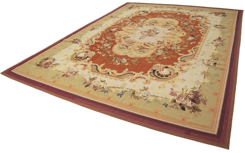 Aubusson Floral Bej Çiçekli Pamuk Yün El Dokuma Halısı 308x426 Agacan