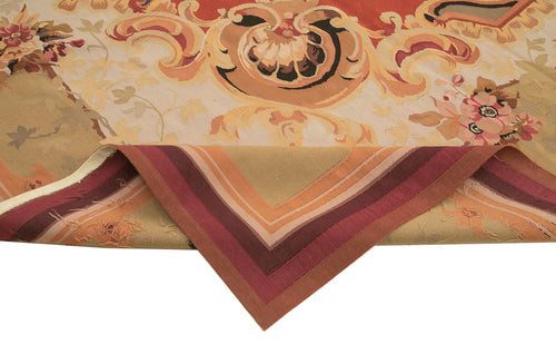Aubusson Floral Bej Çiçekli Pamuk Yün El Dokuma Halısı 308x426 Agacan