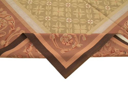 Aubusson Floral Kahverengi Çiçekli Pamuk Yün El Dokuma Halısı 295x422 Agacan