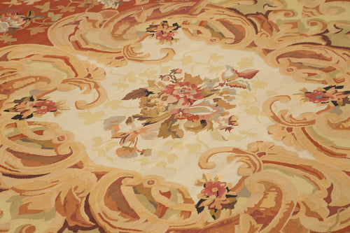 Aubusson Floral Bej Çiçekli Pamuk Yün El Dokuma Halısı 321x426 Agacan