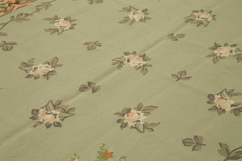 Aubusson Floral Yeşil Çiçekli Pamuk Yün El Dokuma Halısı 268x363 Agacan