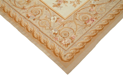 Aubusson Floral Bej Çiçekli Pamuk Yün El Dokuma Halısı 263x353 Agacan