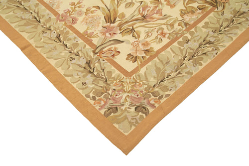 Aubusson Floral Bej Çiçekli Pamuk Yün El Dokuma Halısı 268x370 Agacan