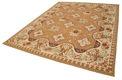 Aubusson Floral Bej Çiçekli Pamuk Yün El Dokuma Halısı 236x306 Agacan