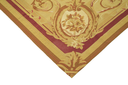 Aubusson Floral Sarı Çiçekli Pamuk Yün El Dokuma Halısı 261x359 Agacan