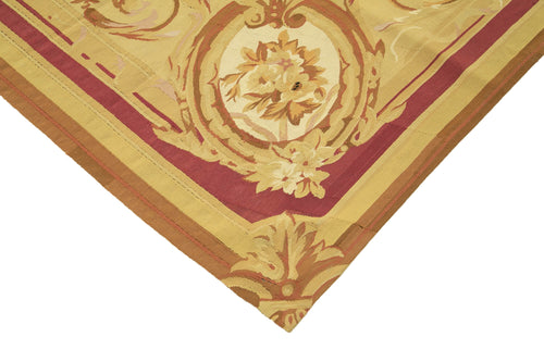 Aubusson Floral Sarı Çiçekli Pamuk Yün El Dokuma Halısı 261x362 Agacan