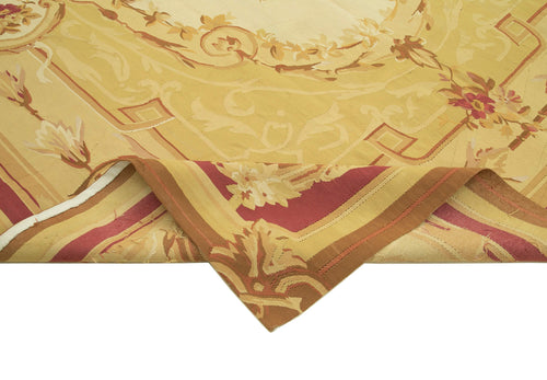 Aubusson Floral Sarı Çiçekli Pamuk Yün El Dokuma Halısı 266x361 Agacan