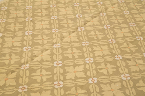 Aubusson Floral Bej Çiçekli Pamuk Yün El Dokuma Halısı 266x356 Agacan