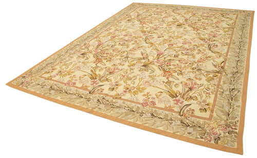 Aubusson Floral Sarı Çiçekli Pamuk Yün El Dokuma Halısı 265x368 Agacan