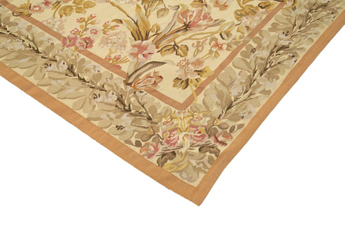 Aubusson Floral Sarı Çiçekli Pamuk Yün El Dokuma Halısı 265x368 Agacan