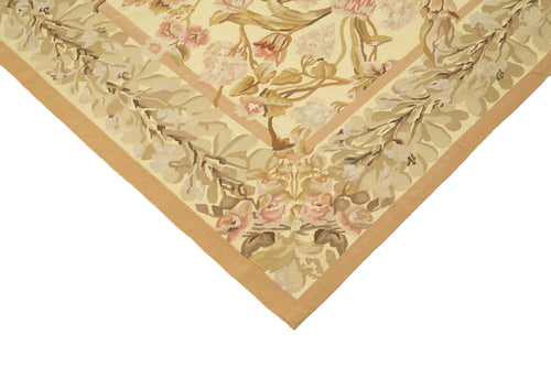 Aubusson Floral Bej Çiçekli Pamuk Yün El Dokuma Halısı 268x368 Agacan