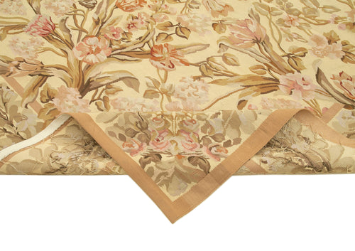 Aubusson Floral Bej Çiçekli Pamuk Yün El Dokuma Halısı 268x368 Agacan