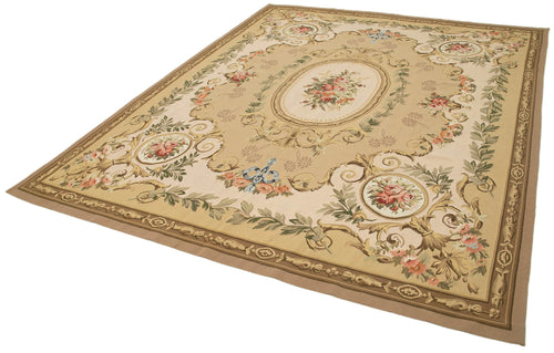 Aubusson Floral Bej Çiçekli Pamuk Yün El Dokuma Halısı 269x338 Agacan