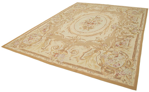 Aubusson Floral Bej Çiçekli Pamuk Yün El Dokuma Halısı 270x367 Agacan