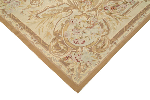 Aubusson Floral Bej Çiçekli Pamuk Yün El Dokuma Halısı 270x367 Agacan