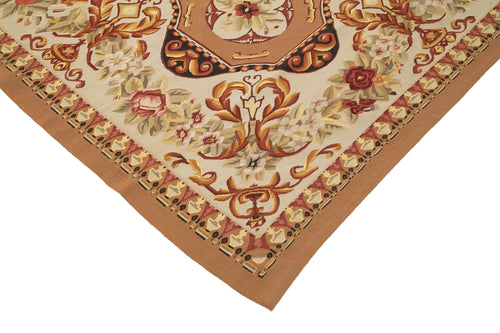 Aubusson Floral Bej Çiçekli Pamuk Yün El Dokuma Halısı 300x430 Agacan