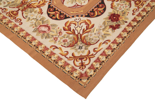 Aubusson Floral Bej Çiçekli Pamuk Yün El Dokuma Halısı 305x427 Agacan