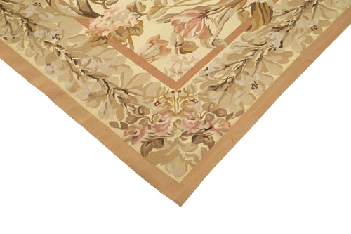 Aubusson Floral Bej Çiçekli Pamuk Yün El Dokuma Halısı 296x433 Agacan