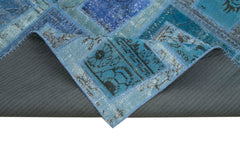 Kırk Yama Mavi Patchwork Pamuk Yün El Dokuma Halısı 159x240 Agacan