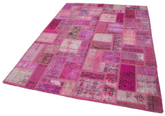 Kırk Yama Pembe Patchwork Pamuk Yün El Dokuma Halısı 171x238 Agacan