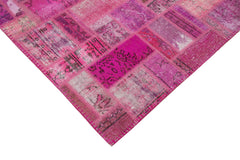 Kırk Yama Pembe Patchwork Pamuk Yün El Dokuma Halısı 171x238 Agacan