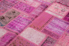 Kırk Yama Pembe Patchwork Pamuk Yün El Dokuma Halısı 171x238 Agacan