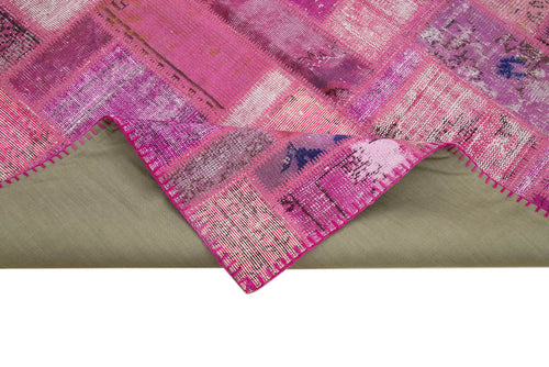 Kırk Yama Pembe Patchwork Pamuk Yün El Dokuma Halısı 171x238 Agacan