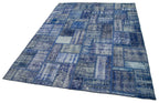Kırk Yama Mavi Patchwork Pamuk Yün El Dokuma Halısı 173x238 Agacan