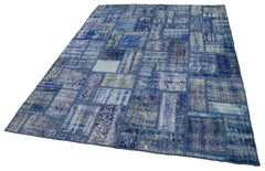 Kırk Yama Mavi Patchwork Pamuk Yün El Dokuma Halısı 173x238 Agacan