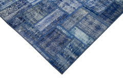 Kırk Yama Mavi Patchwork Pamuk Yün El Dokuma Halısı 173x238 Agacan