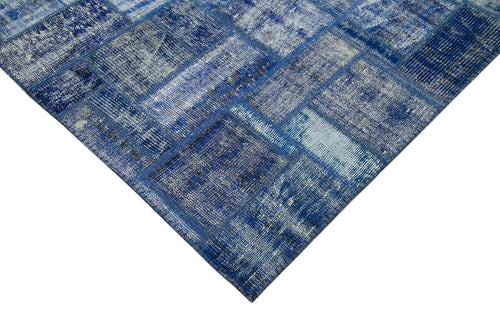 Kırk Yama Mavi Patchwork Pamuk Yün El Dokuma Halısı 173x238 Agacan