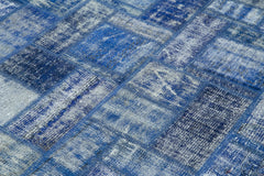 Kırk Yama Mavi Patchwork Pamuk Yün El Dokuma Halısı 173x238 Agacan