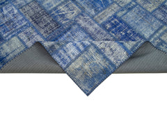 Kırk Yama Mavi Patchwork Pamuk Yün El Dokuma Halısı 173x238 Agacan
