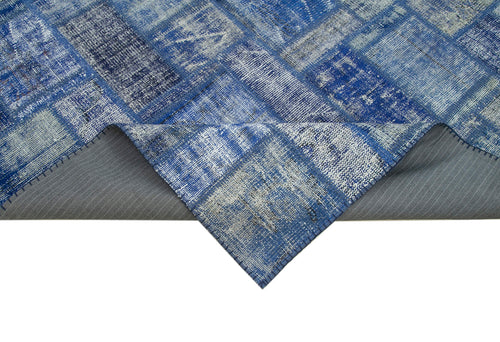 Kırk Yama Mavi Patchwork Pamuk Yün El Dokuma Halısı 173x238 Agacan