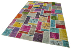 Kırk Yama Gri Patchwork Pamuk Yün El Dokuma Halısı 172x255 Agacan