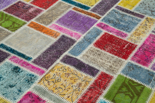 Kırk Yama Gri Patchwork Pamuk Yün El Dokuma Halısı 172x255 Agacan