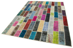 Kırk Yama Gri Patchwork Pamuk Yün El Dokuma Halısı 182x242 Agacan