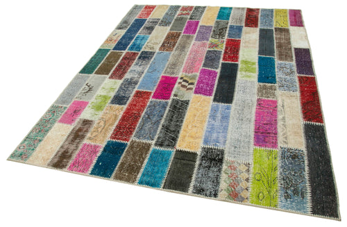 Kırk Yama Gri Patchwork Pamuk Yün El Dokuma Halısı 182x242 Agacan